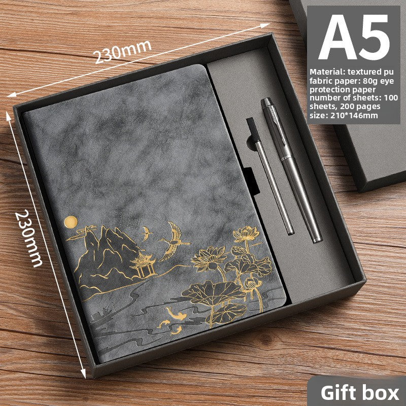 A5 Imitation Leather Notebook Gift Set with Gold Stamping