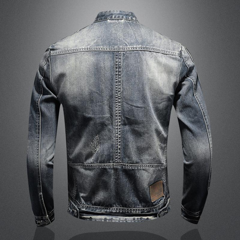 Herren Jeansjacke Stehkragen Baumwolle-Polyester M–4XL | Men's Denim Jacket Stand Collar Cotton-Polyester M–4XL