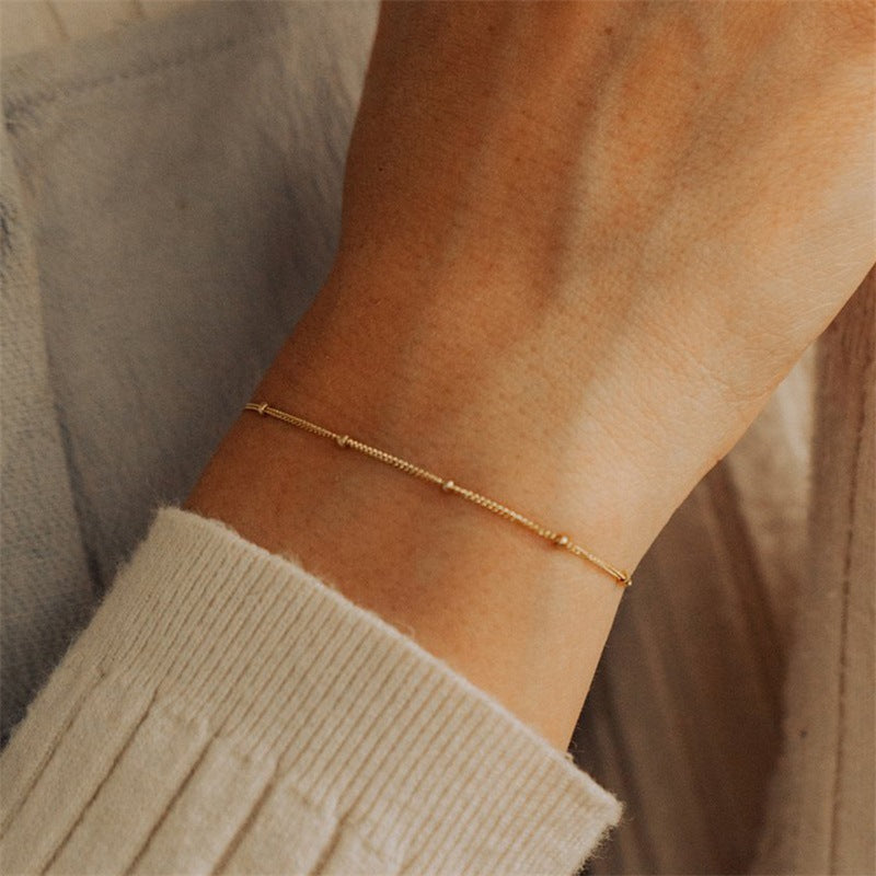 Women's Layered Bead Chain Bracelet Gold Plated Stainless Steel