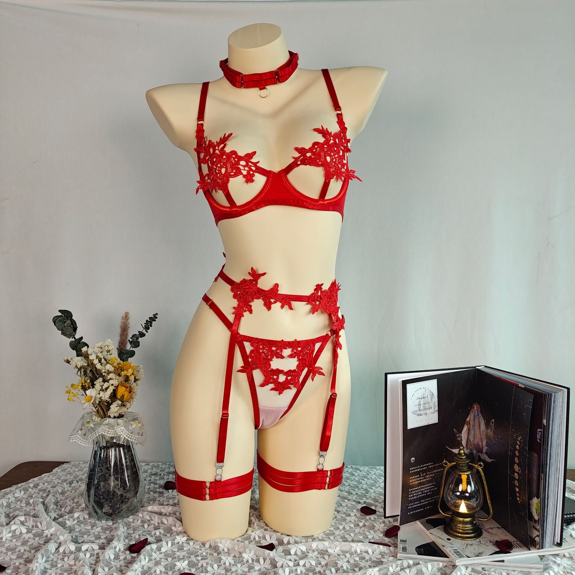 Embroidered Mesh Lingerie Bra