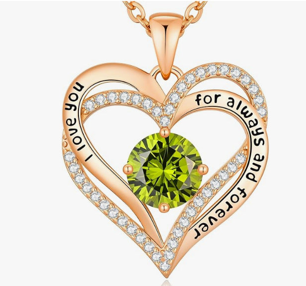 Heart Birthstone Necklace Rose Gold