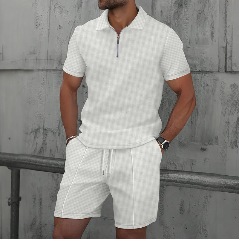 Herren Polo-Sport-Set Waffelstruktur Top & Shorts M–3XL | Men's Waffle Texture Lapel Polo Sport Set Top & Shorts M–3XL