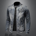 Herren Jeansjacke Stehkragen Baumwolle-Polyester M–4XL | Men's Denim Jacket Stand Collar Cotton-Polyester M–4XL