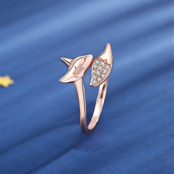 Cute Fox Diamond Rose Gold Ring