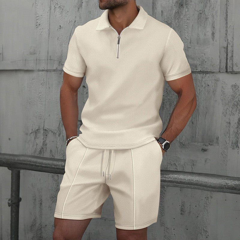 Herren Polo-Sport-Set Waffelstruktur Top & Shorts M–3XL | Men's Waffle Texture Lapel Polo Sport Set Top & Shorts M–3XL