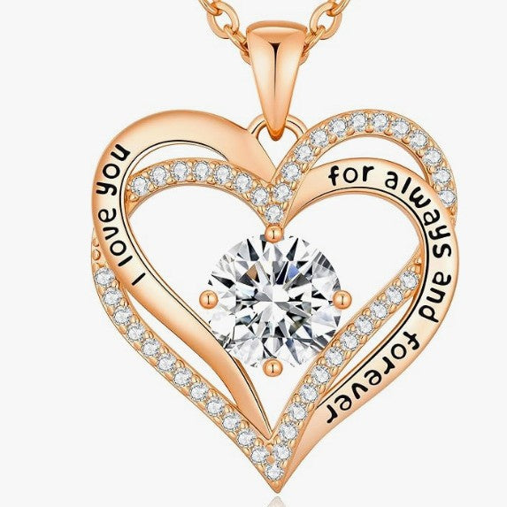 Heart Birthstone Necklace Rose Gold