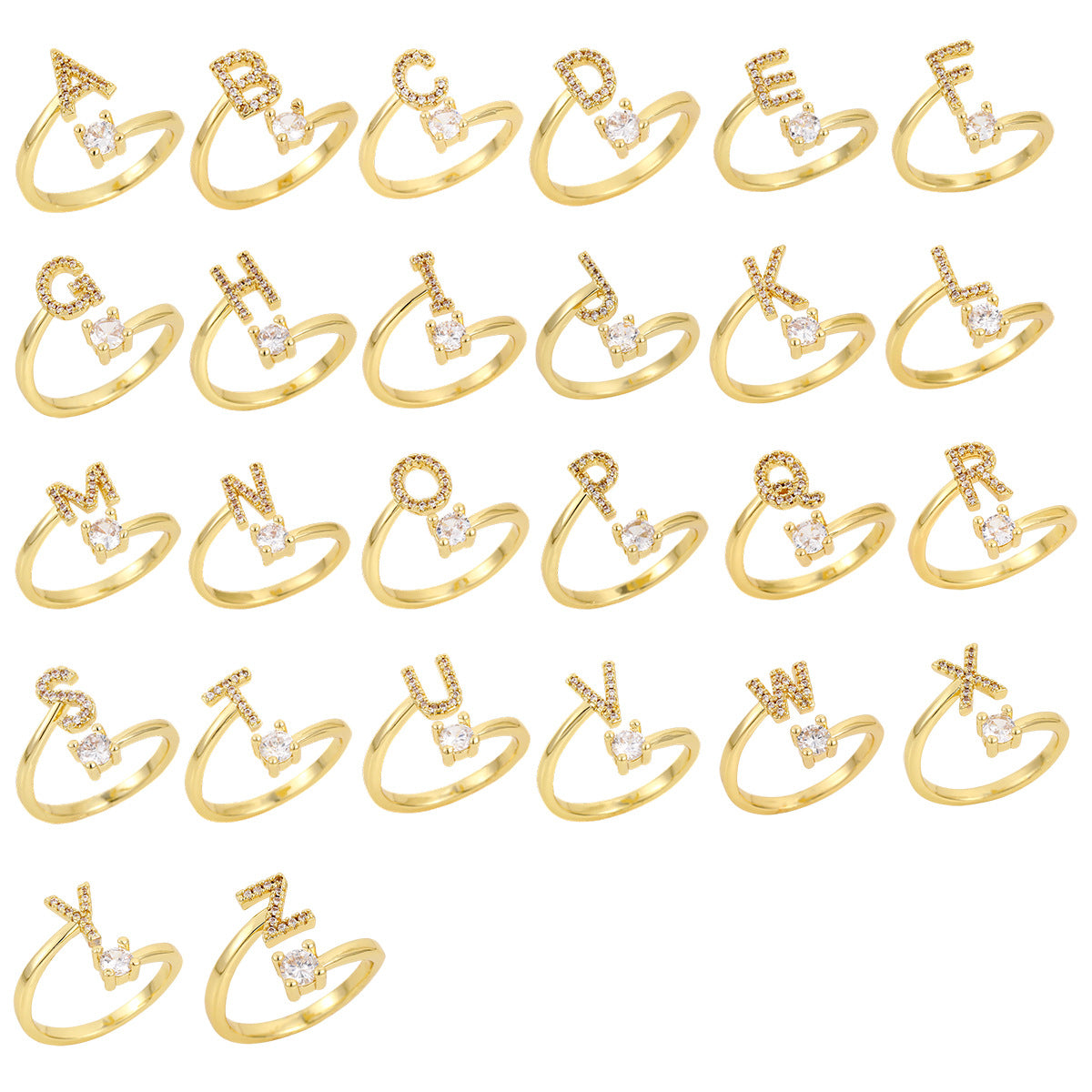 Gold Plated Letter Initial Open Rings
