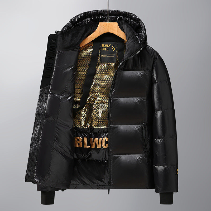 Black Gold Hooded Down Jacket for Men and Women