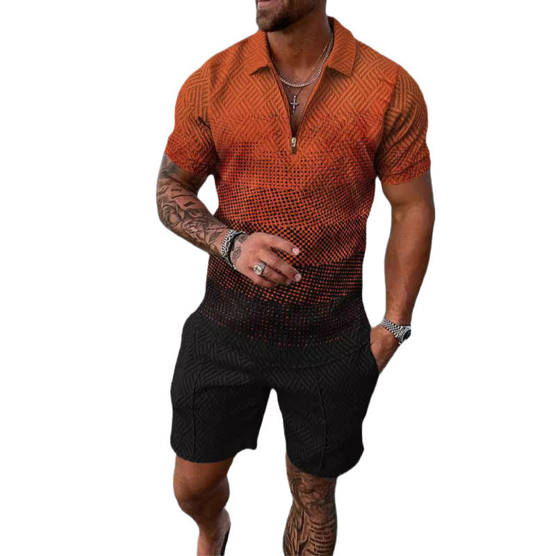 Herren 2-teiliges Set Baroque-Print Kurzarm-Top & Shorts Polyester 48 Varianten | Men's 2-Piece Baroque Print Set Short-Sleeve Top & Shorts 48 Styles