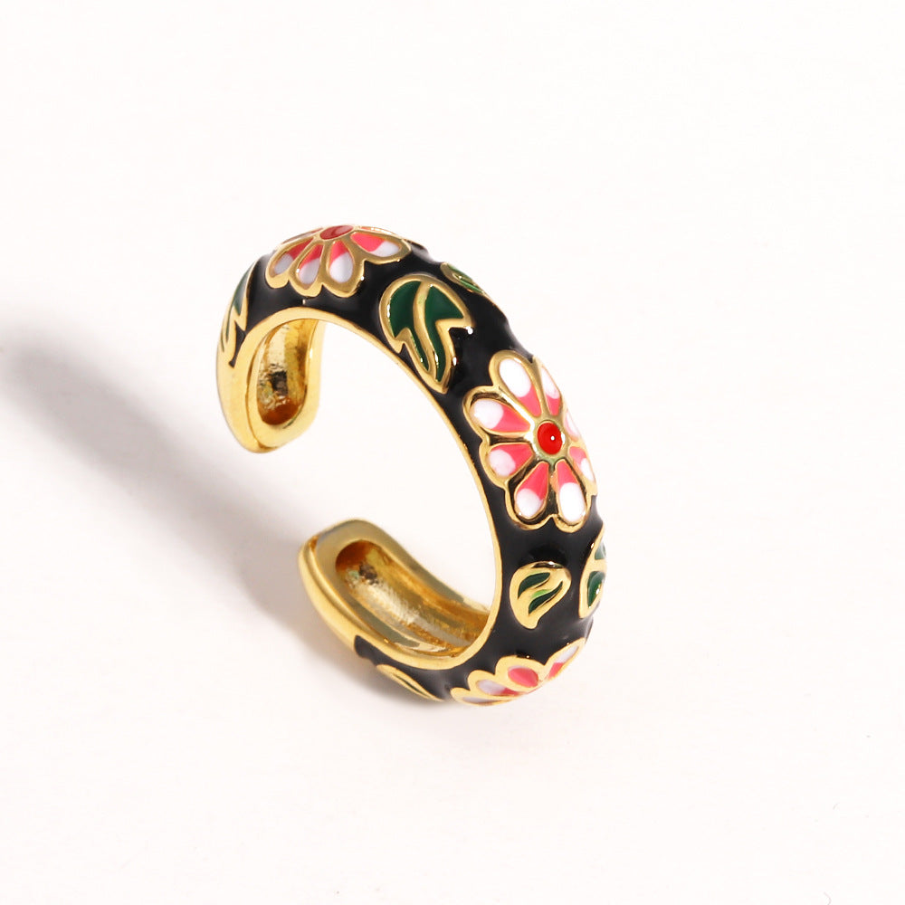 Floral Enamel Gold Plated Ring