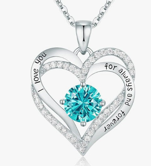 Heart Birthstone Necklace Rose Gold