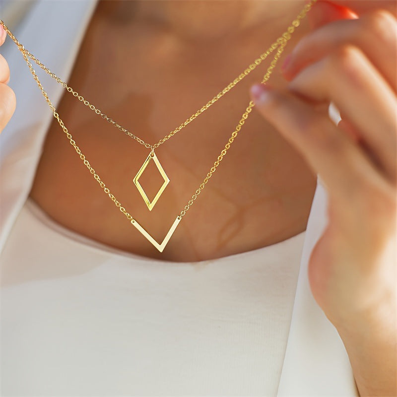 Geometric Gold Plated Stainless Steel Necklace