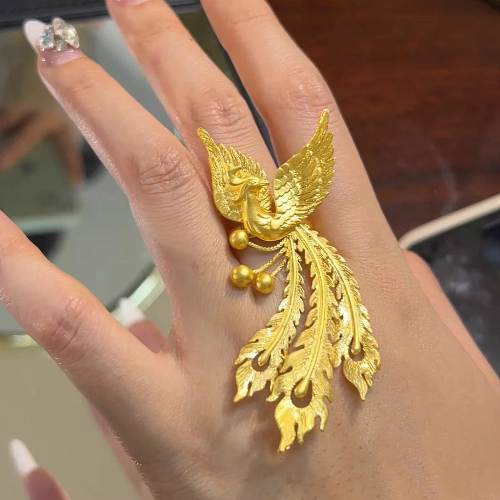 Ancient Phoenix Adjustable Ring Matte Gold Women Fashion Jewelry