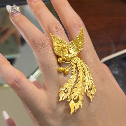Ancient Phoenix Adjustable Ring Matte Gold Women Fashion Jewelry