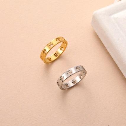 Stainless Steel Gold Plated Cat Claw Hollow Ring