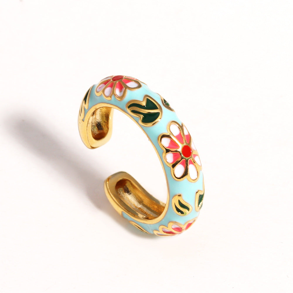 Floral Enamel Gold Plated Ring