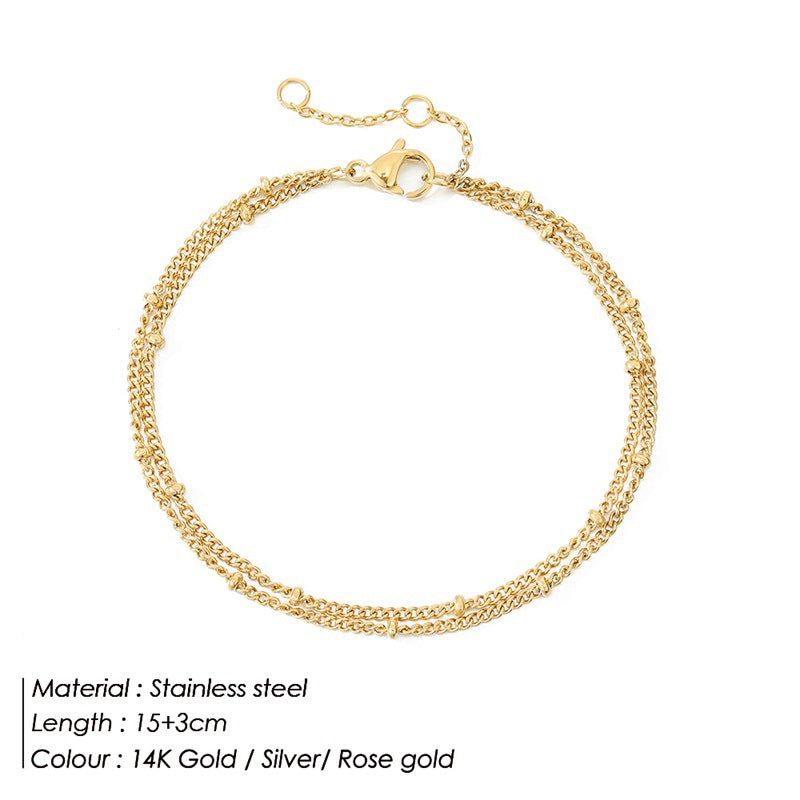 Women's Layered Bead Chain Bracelet Gold Plated Stainless Steel