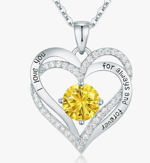 Heart Birthstone Necklace Rose Gold