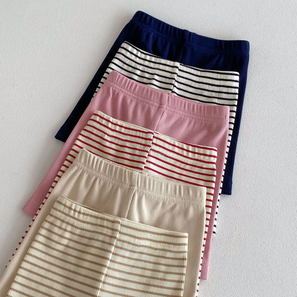 Childrens Striped Elastic Leggings Shorts
