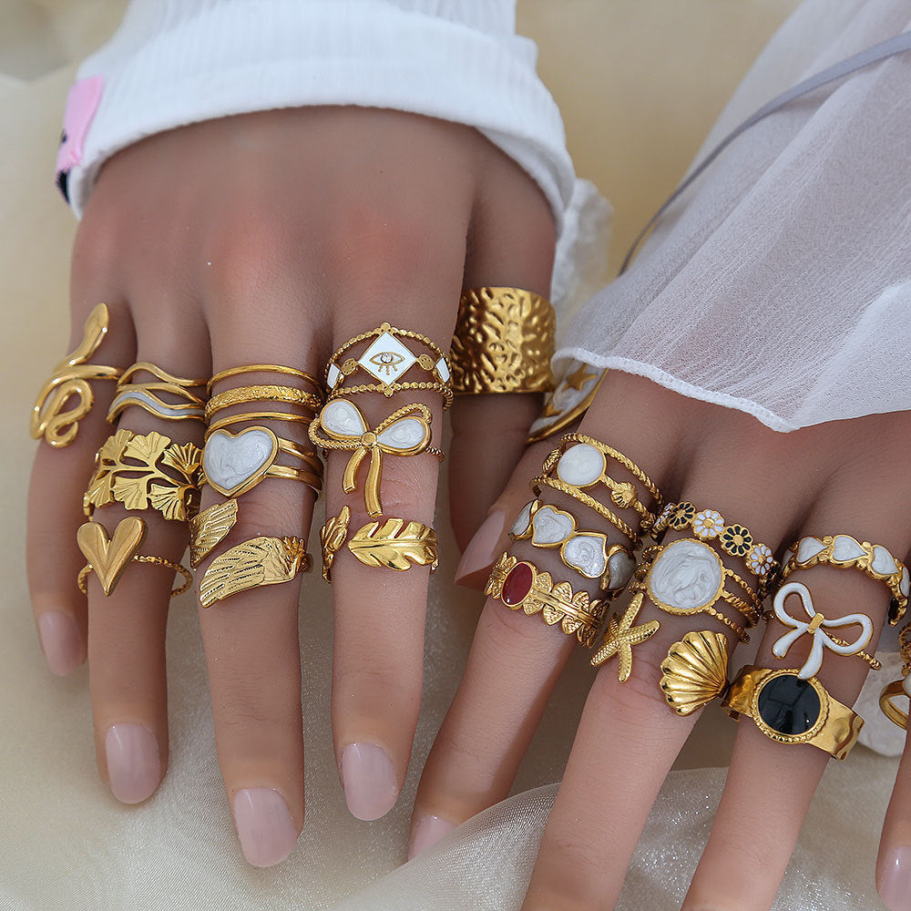 Stainless Steel Gold Plated Leaf Ring
