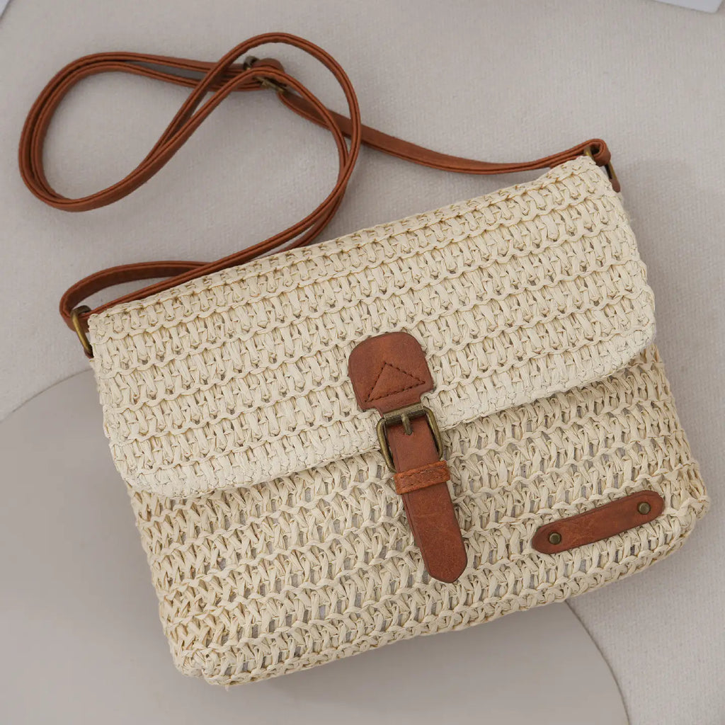 Sac bandoulière rétro en paille pour femme