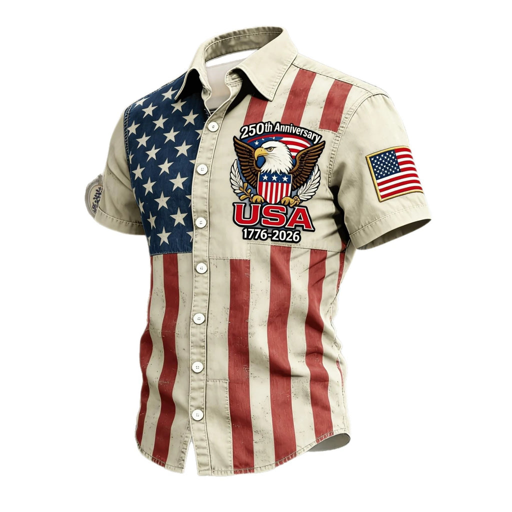 Mens American Flag Hawaiian Shirt