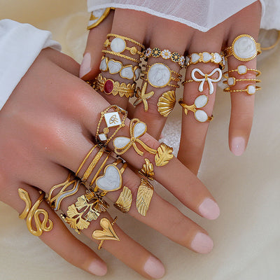Stainless Steel Gold Plated Leaf Ring