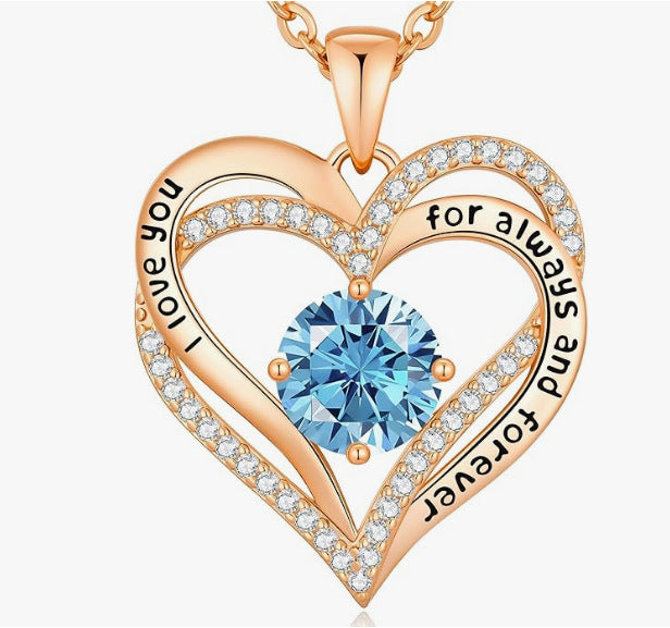Heart Birthstone Necklace Rose Gold
