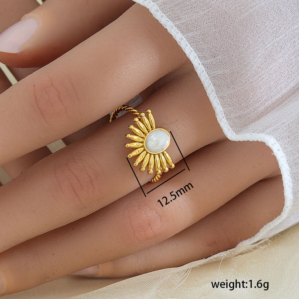 Stainless Steel Gold Plated Leaf Ring