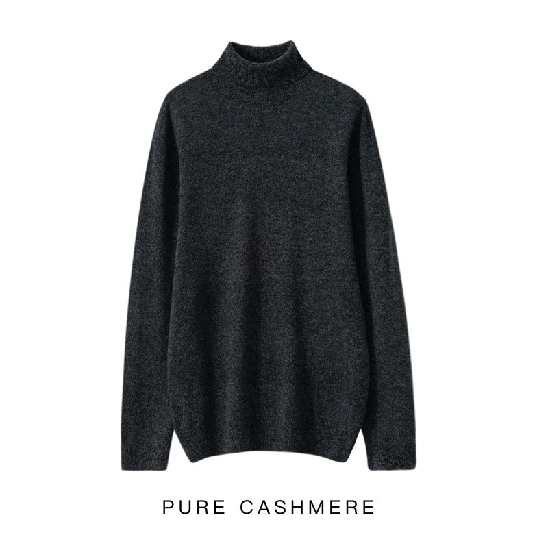 High Neck Pure Wool Sweater Men Pullover Knitted Casual