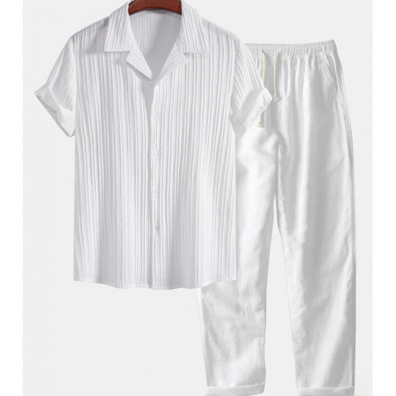 Ensemble chemise et pantalon à manches courtes de couleur unie pour homme