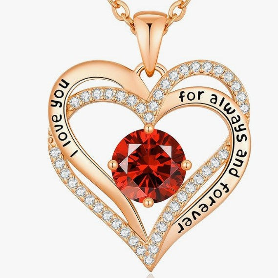 Heart Birthstone Necklace Rose Gold