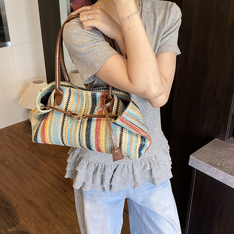 Rainbow Woven Tote Bag for Women