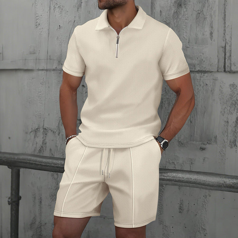 Herren Polo-Sport-Set Waffelstruktur Top & Shorts M–3XL | Men's Waffle Texture Lapel Polo Sport Set Top & Shorts M–3XL