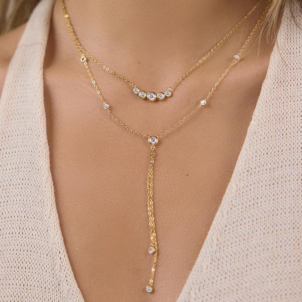 O-Shaped Gold Plated Stainless Steel Necklace with Lock Pendant