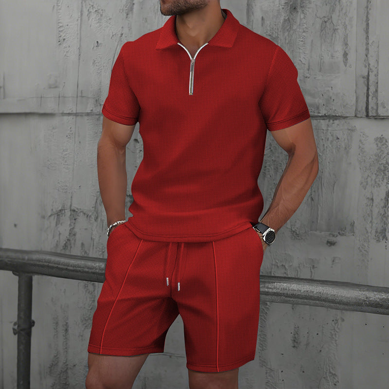 Herren Polo-Sport-Set Waffelstruktur Top & Shorts M–3XL | Men's Waffle Texture Lapel Polo Sport Set Top & Shorts M–3XL