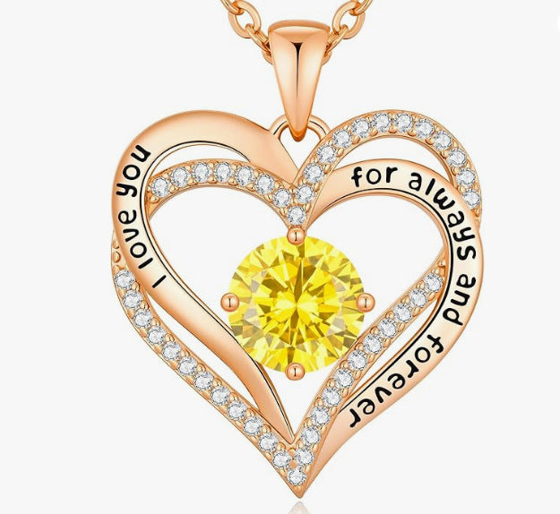 Heart Birthstone Necklace Rose Gold