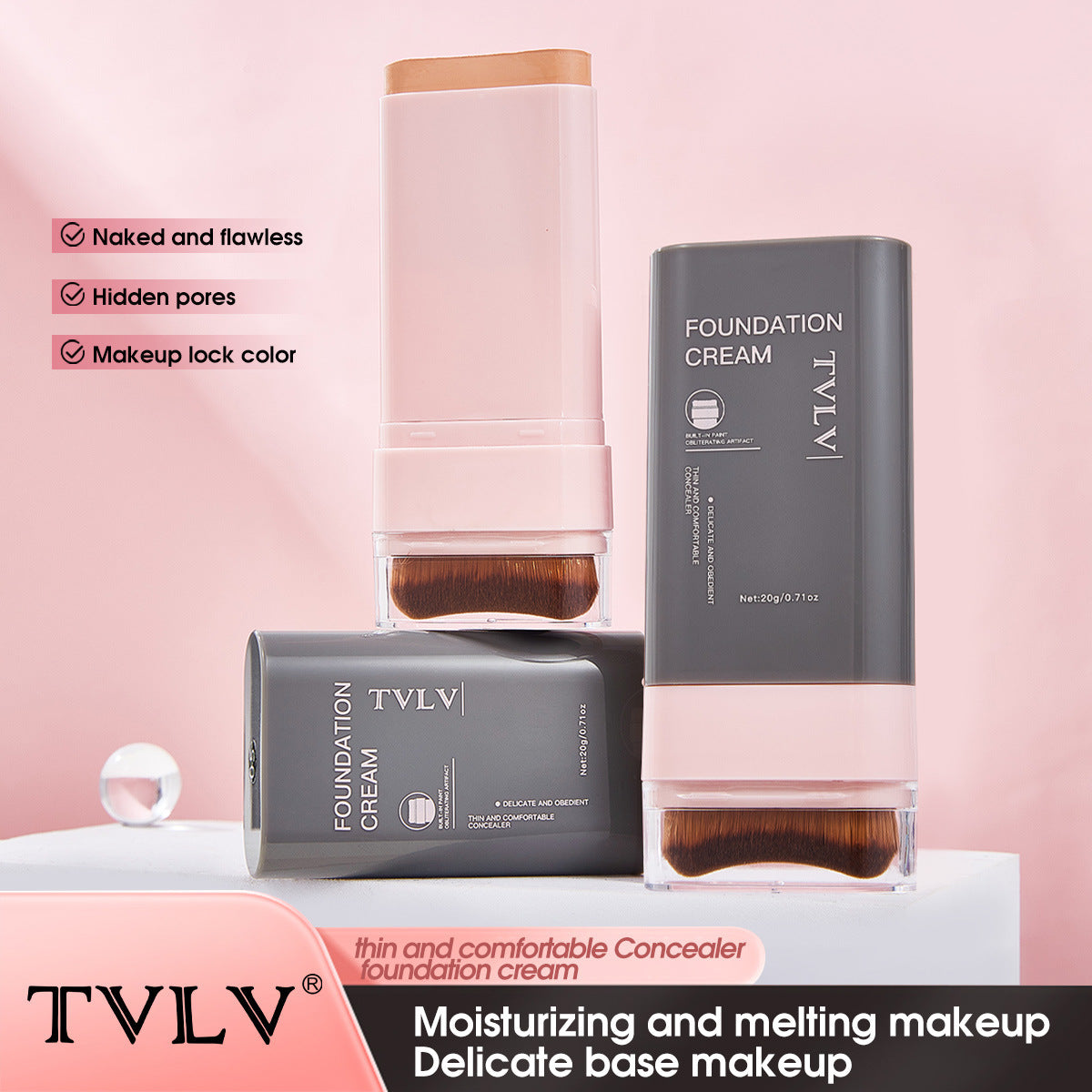 Concealer Foundation Stick with Brush Head Waterproof Natural Makeup