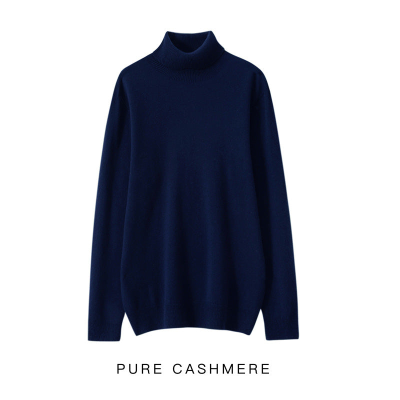 High Neck Pure Wool Sweater Men Pullover Knitted Casual
