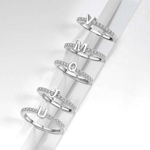 Adjustable Zircon Letter Ring Brass Gold Plated
