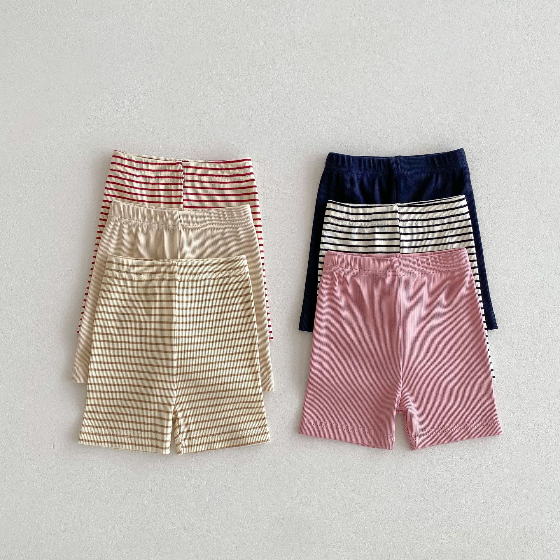 Childrens Striped Elastic Leggings Shorts