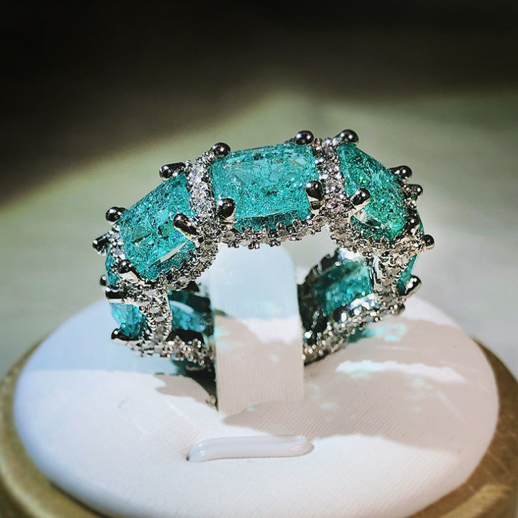 Paraiba Simulation Gemstone Women Ring Geometric Gold Plated Jewelry