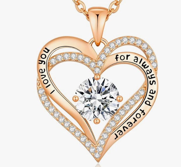 Heart Birthstone Necklace Rose Gold