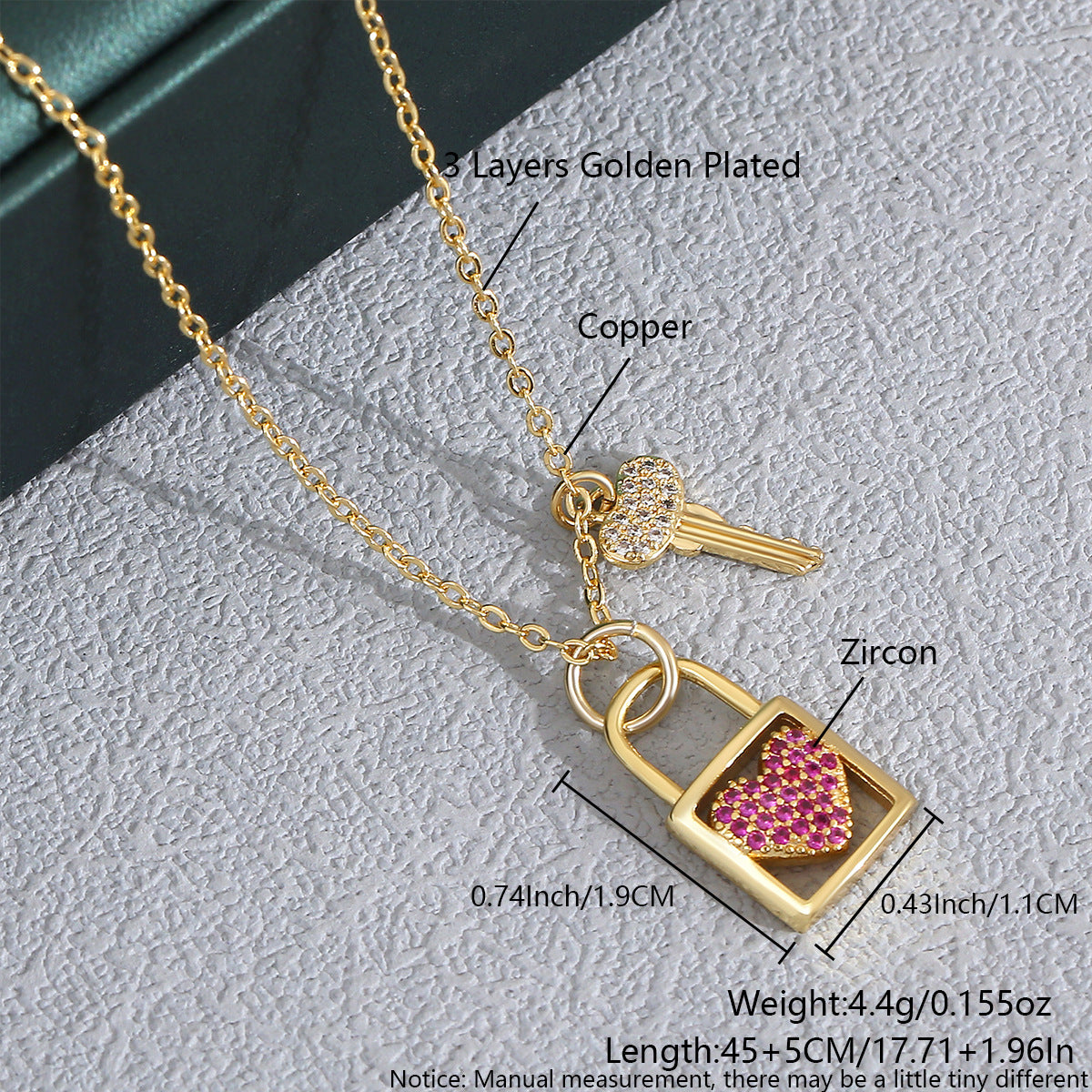 Heart Shaped Zircon Necklace Gold Plated Chain
