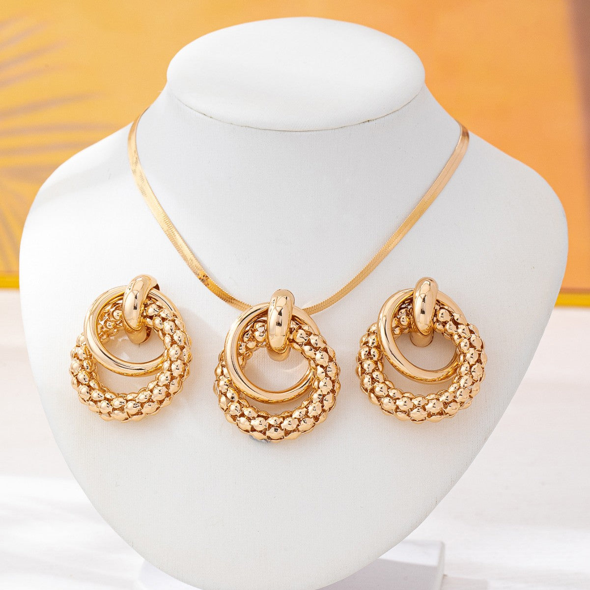 Gold Schlangenkette mit Ohrringen Set Damen | Gold Snake Chain Necklace with Earrings Set Women
