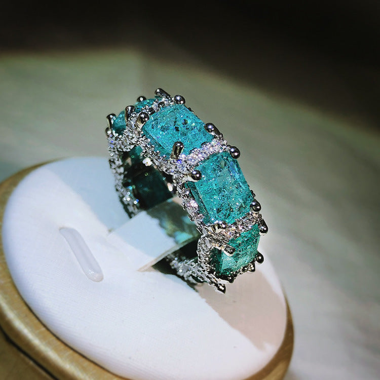 Paraiba Simulation Gemstone Women Ring Geometric Gold Plated Jewelry