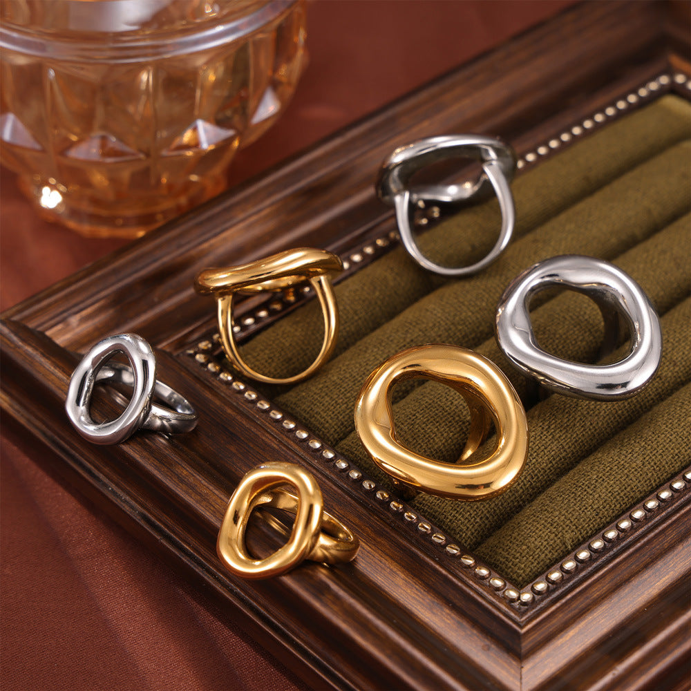 Geometric Hollow Titanium Steel Gold Plated Ring