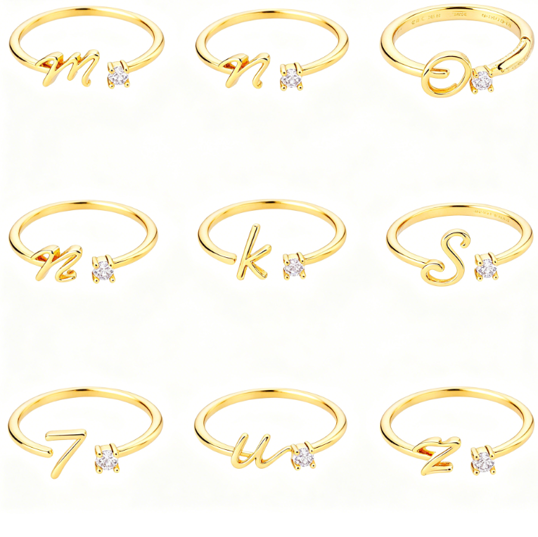 Alphabet Letter Ring Gold Plated Zinc Alloy Jewelry