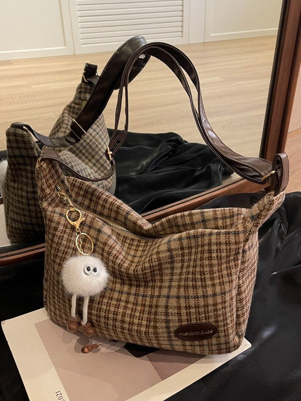 Retro Woolen Plaid Shoulder Bag