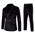 Velvet Gold Trim Double Breasted Suit Set